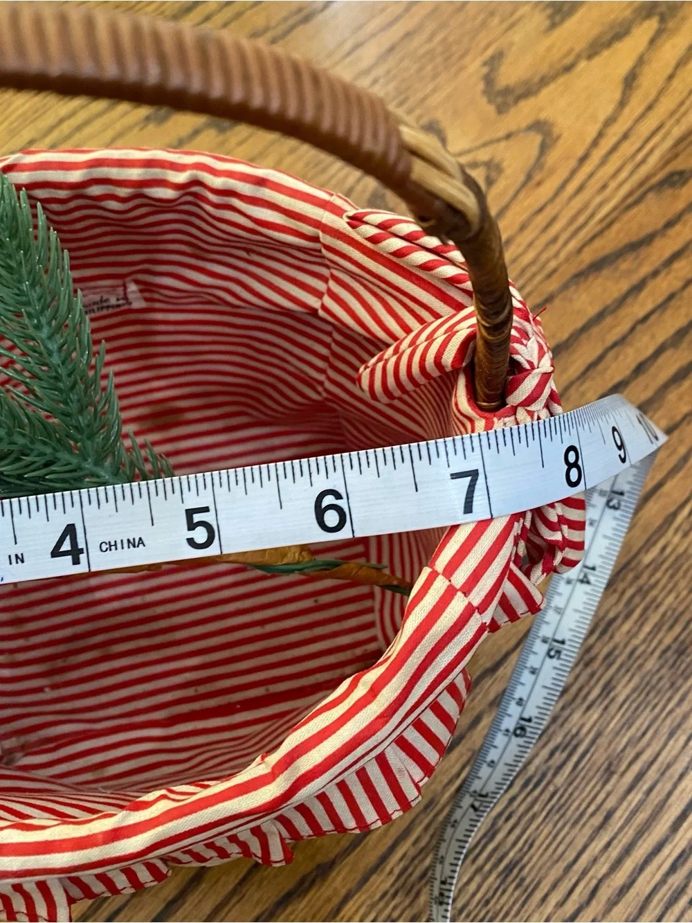 Vintage Handwoven Holiday Basket with Santa Accent - Red & Natural
